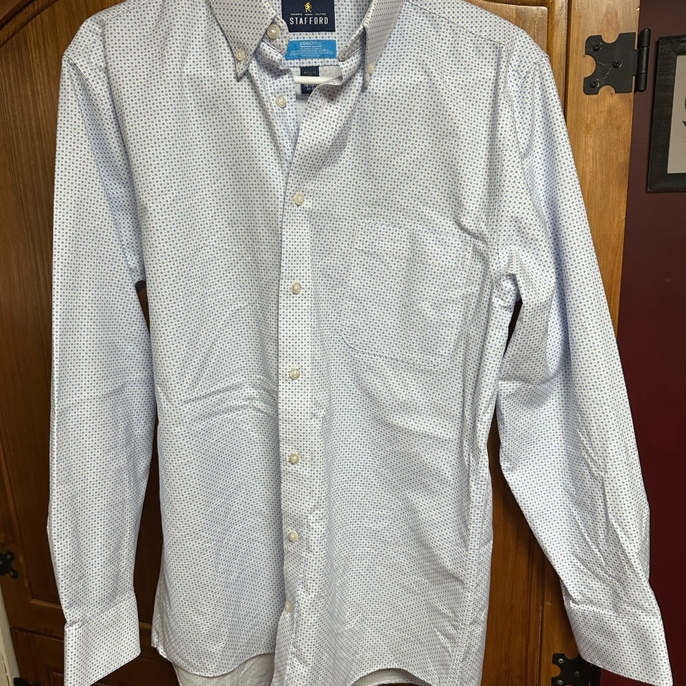 Stafford Men's Light Blue Patterned Dress Shirt Size 15-15 1/2